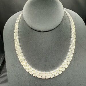 Solid Italian Sterling Silver Brick Link Chain Necklace – 17”